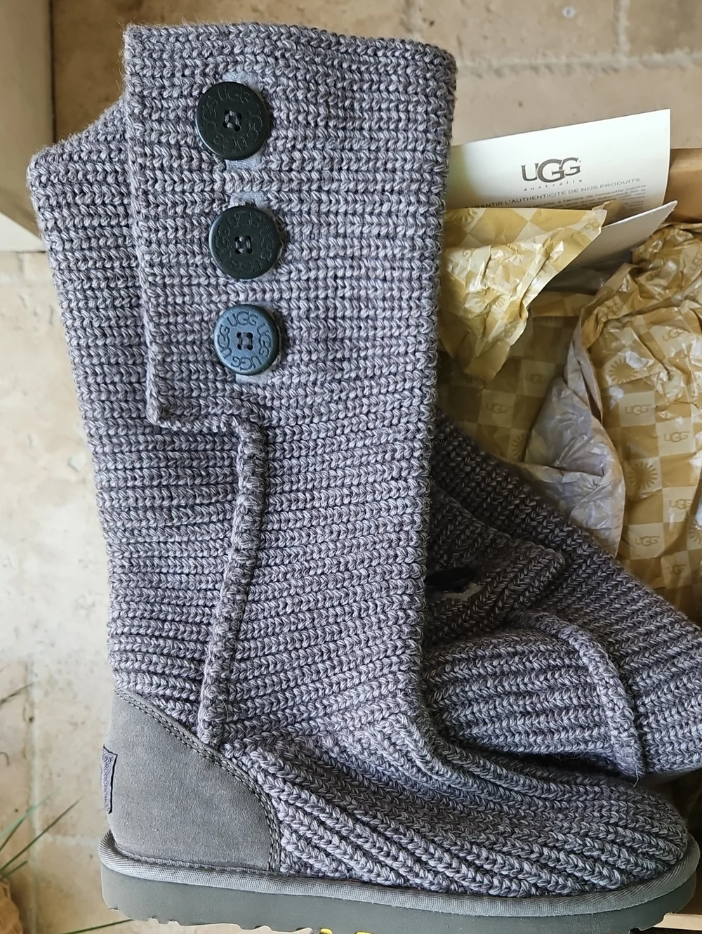 UGG Classic Cardy Women's Knit Boots Grey Knit Fabric